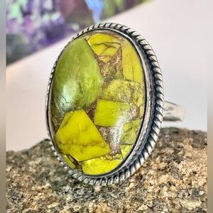 Yellow Green Turquoise Sterling Silver Ring (7)